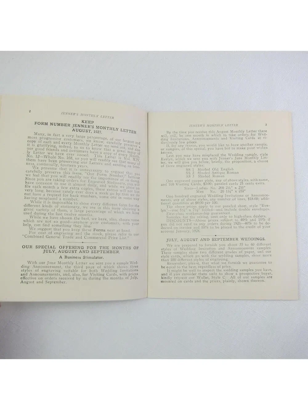 Jenner Co Steel & Copper Engraved Stationery Louisville KY Monthly Letter 1927